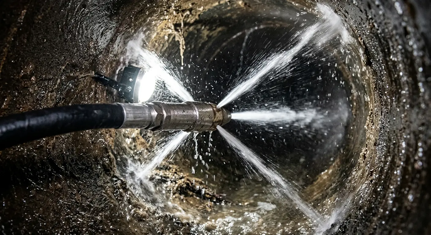 High-pressure hydro jetting nozzle cleaning sewer pipe for Storm Drain Cleaning in Saddlebrooke